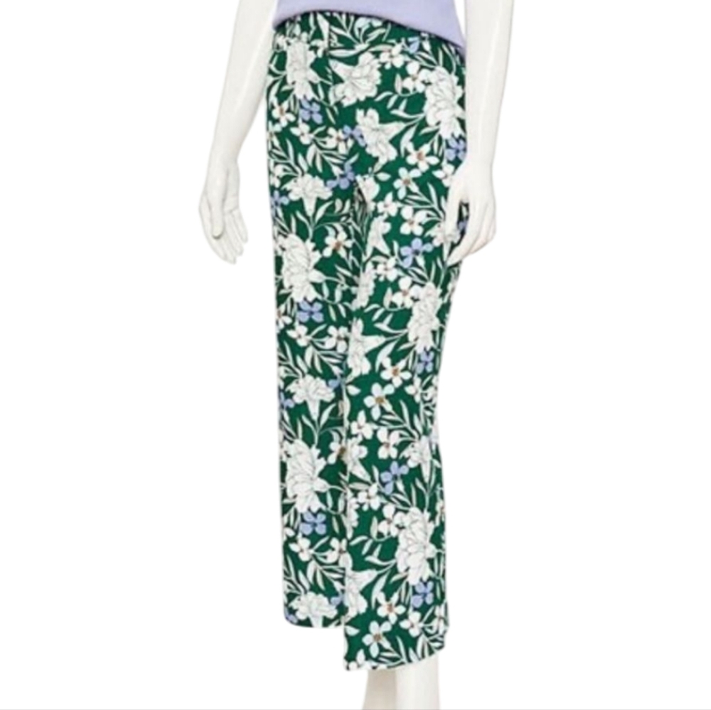 Ann‎ Taylor Floral Wide Leg Linen Blend Crop Pants Green, White, and Blue New!